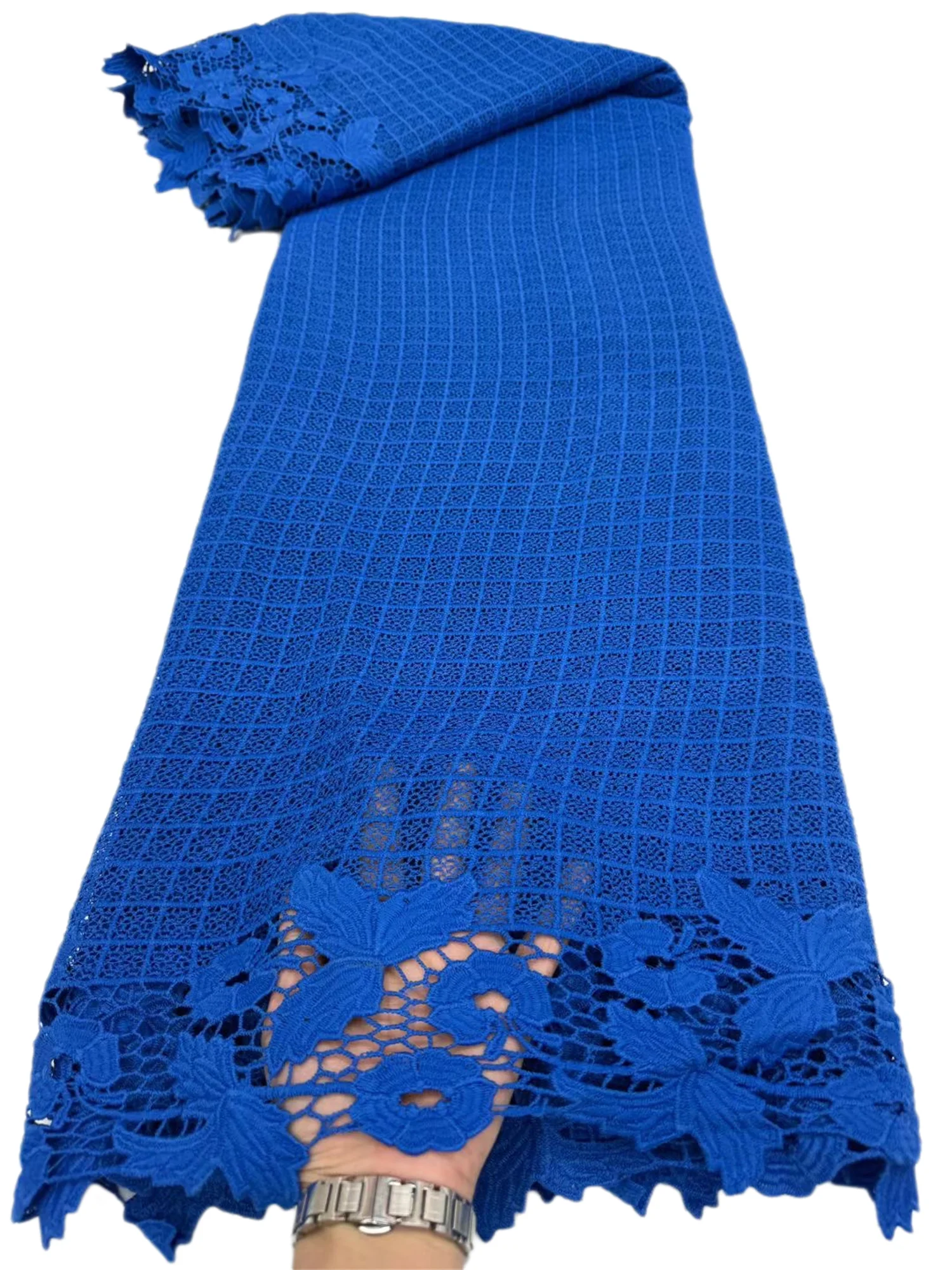 

New Nigerian Lace Fabric 5 Yards High Quality 2025 Blue Lace Fabric With Hollow Out Water Soluble lace Fabrc Luxury Party Dress