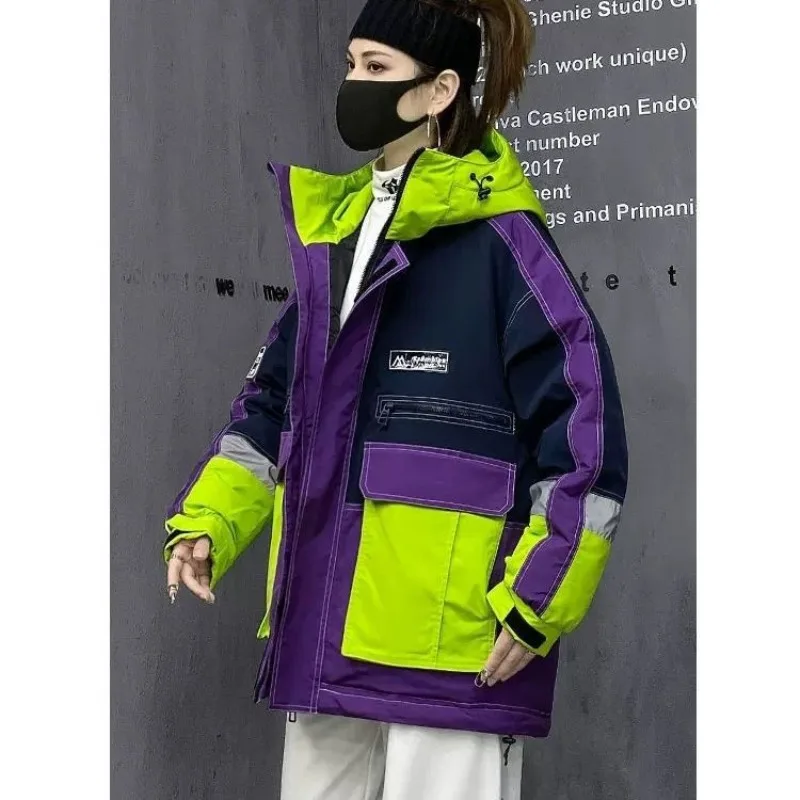 

Outerwear New Original Trendy Brand Winter Color-blocking Design Hooded Mid-length Thick and Warm Coat Down Cotton-padded Jacket