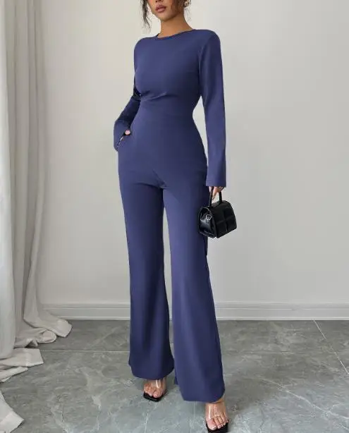 

Two Piece Set Women Outfit 2025 Spring Autumn New Round Neck Long Sleeved Irregular Hem T-Shirt & Casual Straight Leg Pants Set