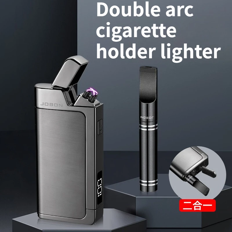 

Креативная ветрозащитная двухдуговая зажигалка с держателем для сигарет, набор, элитный подарок на день рождения для парня