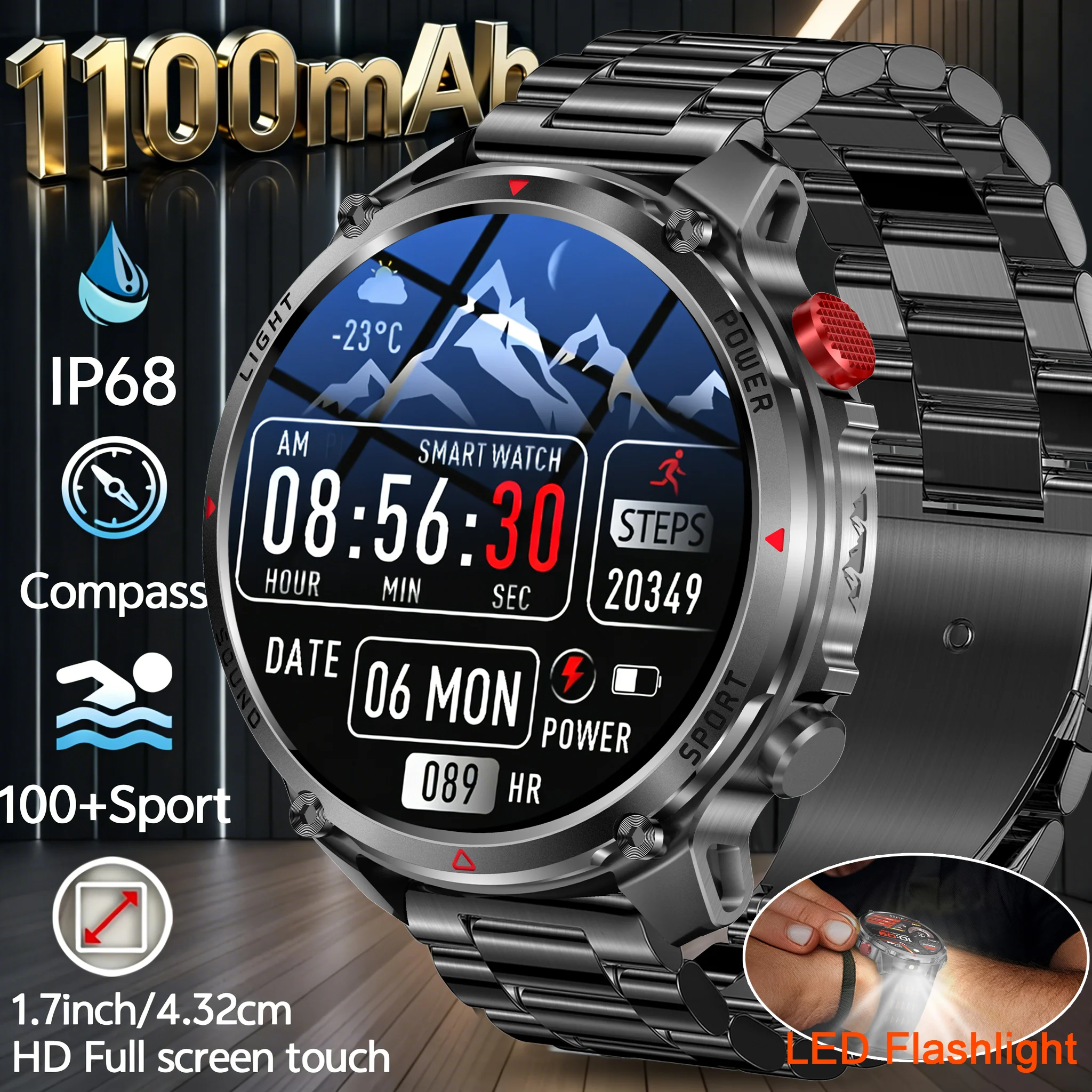 

Новые умные часы T-Rex3 с аккумулятором 1100 мАч, прочные, для взрослых, с GPS-трекером, компасом, водонепроницаемостью 5ATM, функцией звонков по Bluetooth, спортивные смарт-часы с экраном 1,7 дюйма.