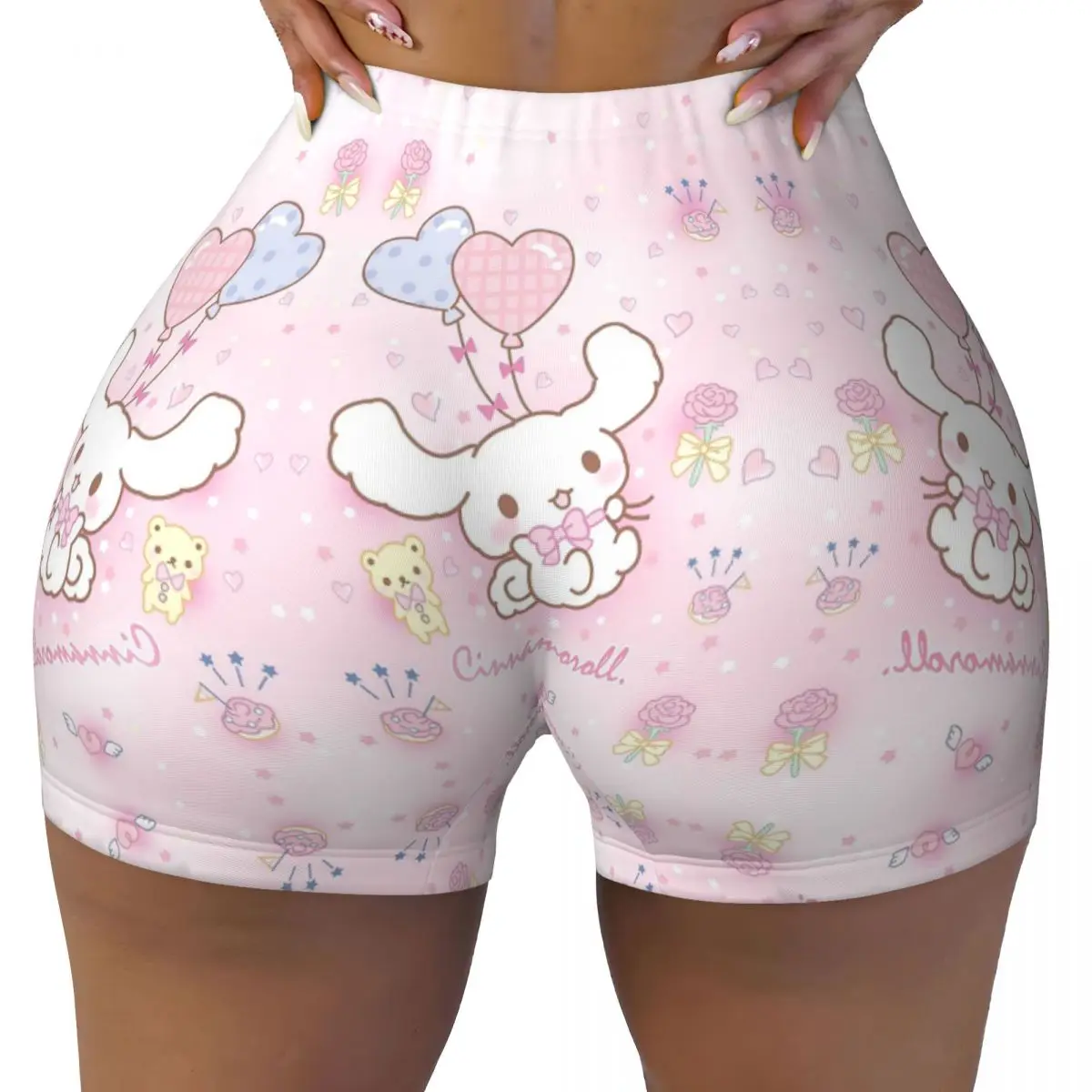 Custom Cinnamoroll Hot Cartoon Running Volleyball Workout Shorts Women's Gym Athletic Yoga Shorts