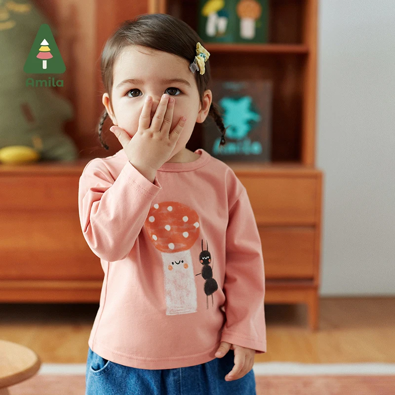 

Amila Children's Wear Baby Girls and Boys Long Sleeves Tops 2022 Autumn New Cute Cartoon Children's T-shirt