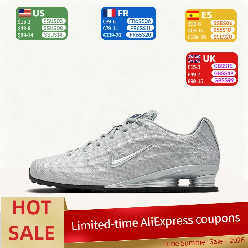 Nike SHOX Z: Tênis casuais femininos minimalistas, confortáveis, com malha respirável, leves, macios e de cano baixo – Prata HQ7540-001