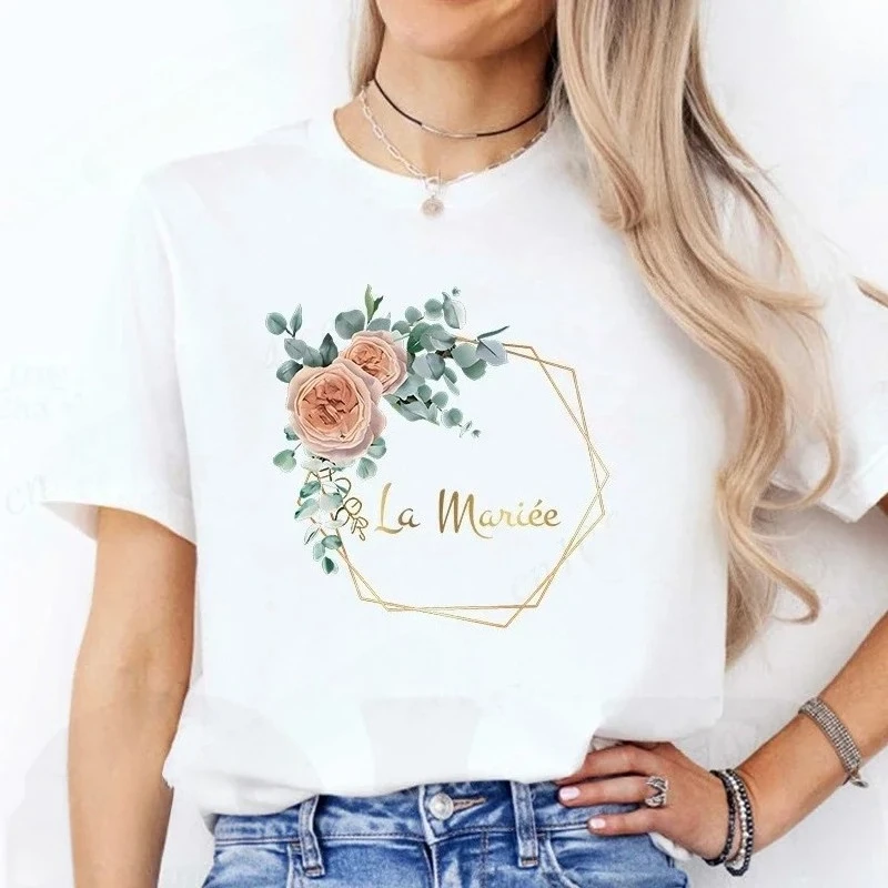 EVJF Future Bride T-shirt French Bridal Wedding Team Bride Tops Bachelorette Hen Party Tshirt Women Flower Wreath Graphic Tees