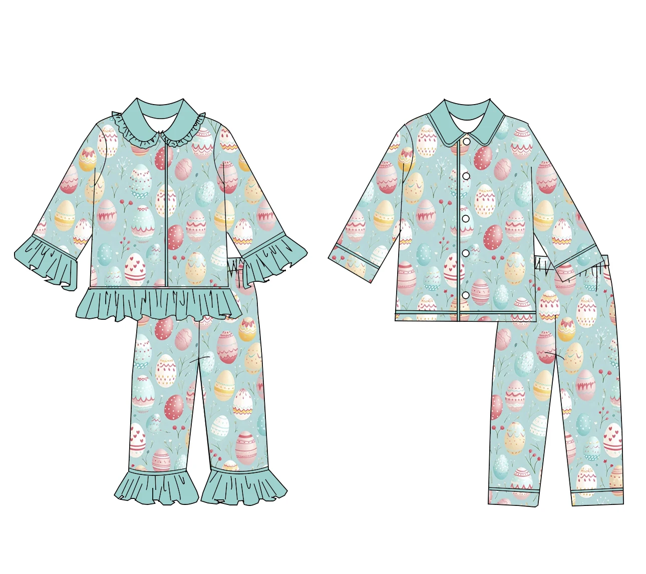 Boutique Toddler Boys Girls Easter Outfit Baby First Easter Set Easter Egg Long Sleeve Sleepwear Clothes view 2