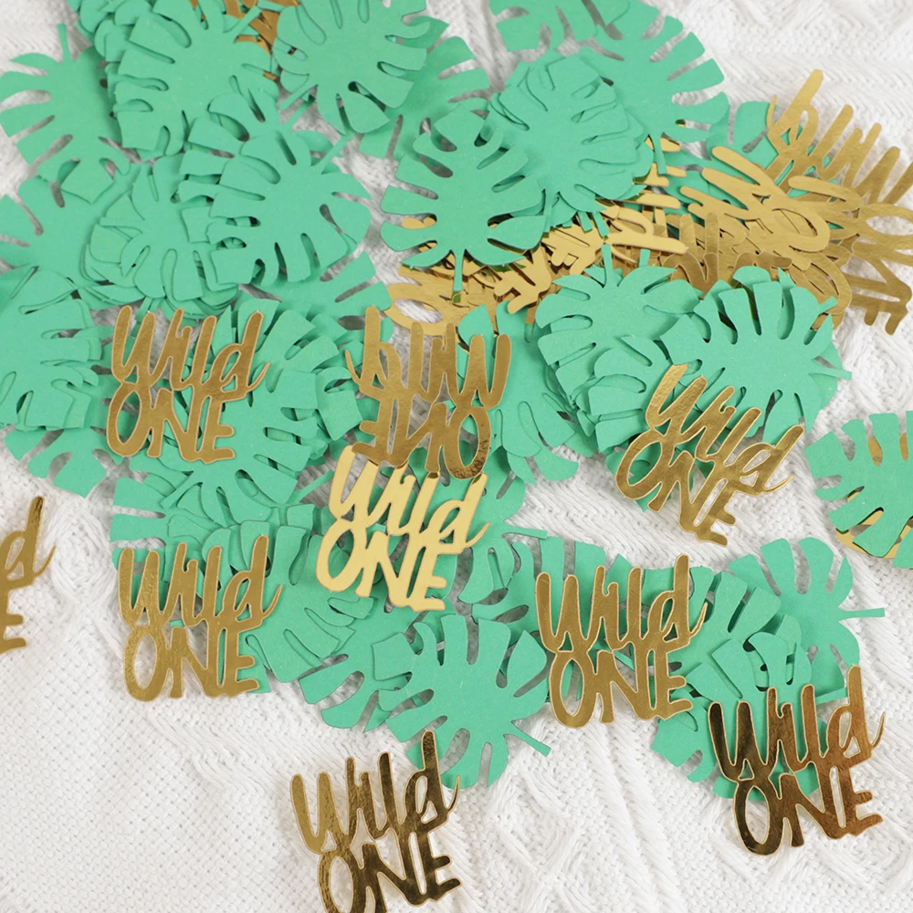 100Pcs Safari Jungle Theme Tropical Palm Leaf Wildone Paer Confetti 1st One Years Old Baby Birthday Party Decoration Photo Prop