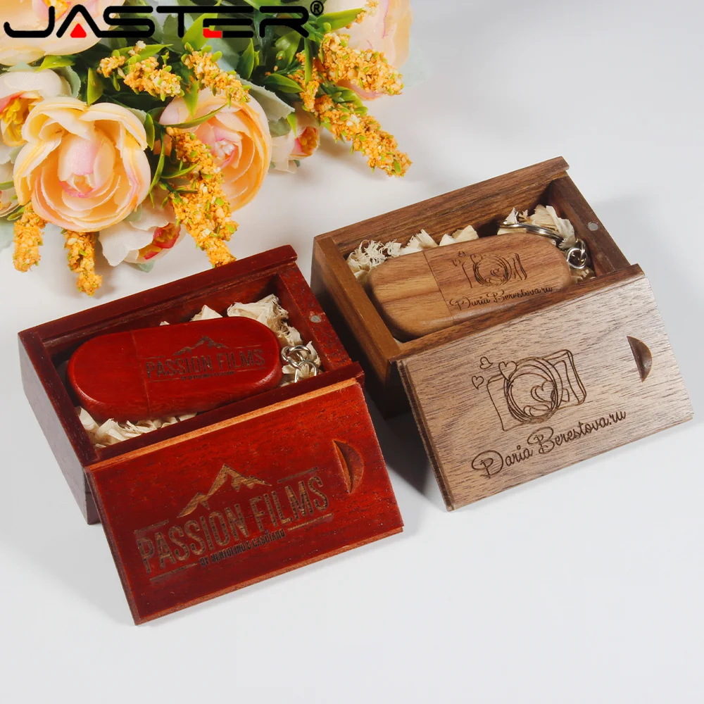 JASTER 5PCS/Lot USB flash drive 2.0 32GB Wooden U stick+Key chain The New Pendrive 4GB 8GB 16GB 64GB 128GB Customized LOGO Gift