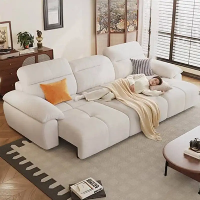 Minimalist Luxury Electric Sofas Lazy Armrest Smart Curved Living Room Sofas Modern White Quality Canape Lit Furniture For Home