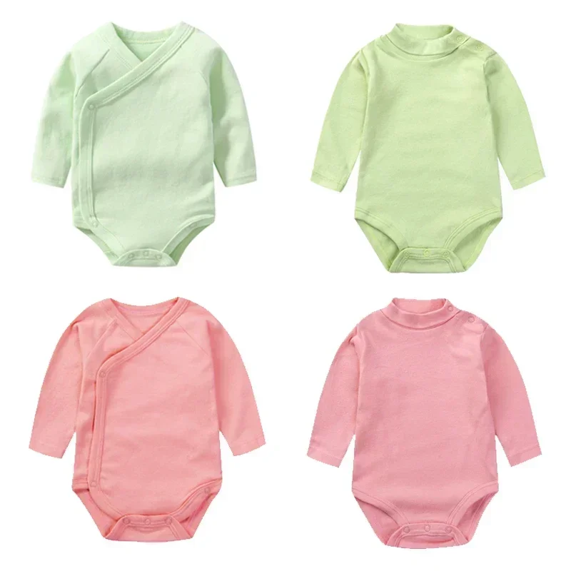 

Baby Girls Newborn Bodysuits Long Sleeved Winter Autumn Costume Onesies Side Snap Bodysuit Pure White High-Necked 3-24M Child