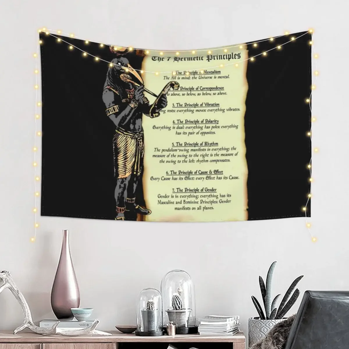 Thoth and The 7 Hermetic Principles - Egyptian and Greek Philosophy from The Kybalion Tapestry Wallpapers Home Decor Tapestry