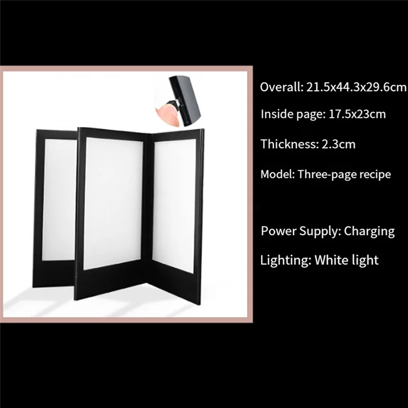 THIVN-قابلة للشحن LED ضوء القائمة كتاب بو الجلود عرض كتاب النادي الليلي المطاعم البيرة بار متجر مقهى صفحتين #3