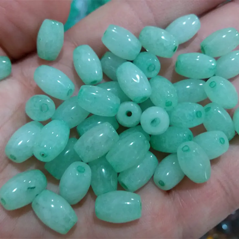 

20pcs 8mm*12mm New Bean Green Bashan Jade Rice Loose Beads DIY Jewelry Accessories Accessories Loose Beads