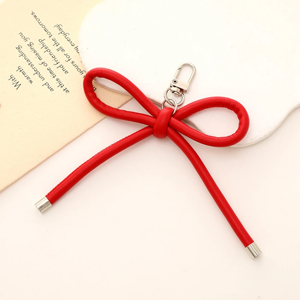Y2K Grunge Leather Bow Keychain Vintage Harajuku Charms Bag Pendant Mobile Phone Pendant Accessories Korean Fashion