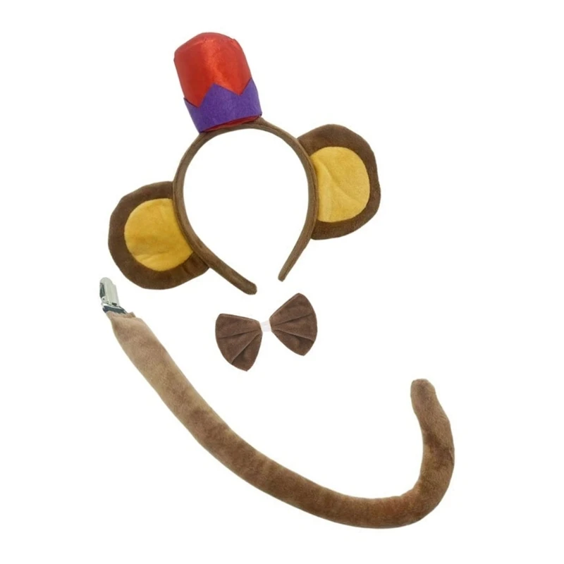  Monkey Costume Set with Soft Ears Bowtie and Tail for Birthday Halloween Parties and Stage Performances