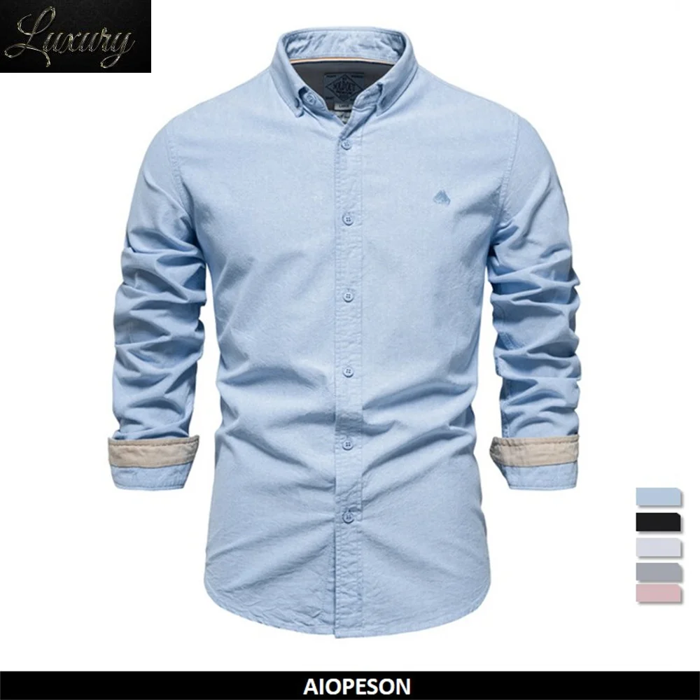 

Long Sleeve Oxford Men's Shirts 100% Cotton Solid Color Social for Men New Spring Autumn Mens Designer Clothes