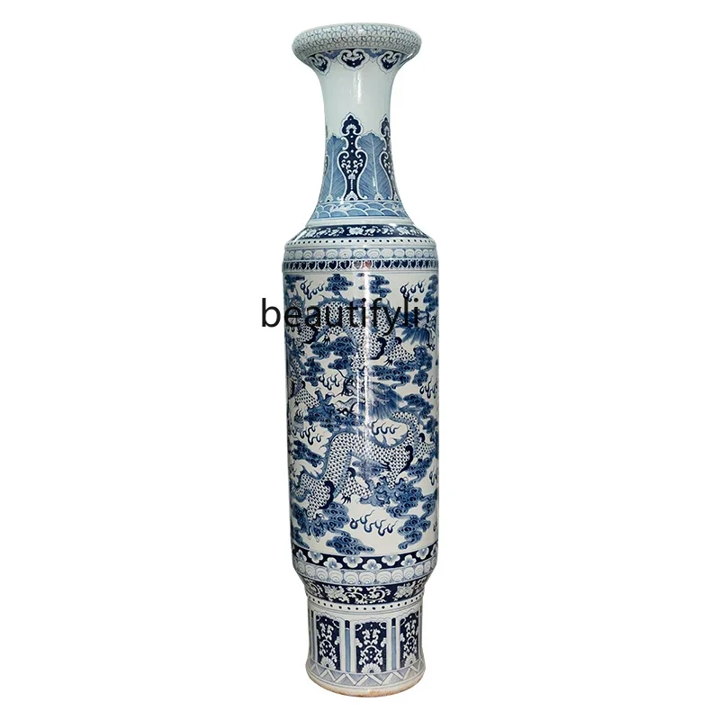 Porcelain Hand Painted Dragon Pattern Blue and White Porcelain Floor Large Vase Living Room and Hotel Company Decoration