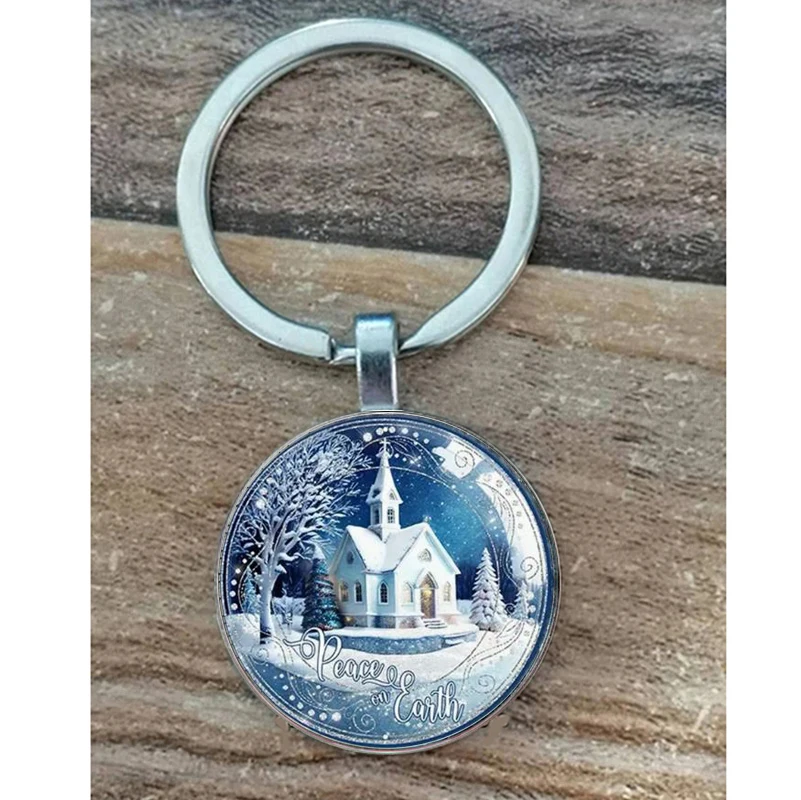 1 winter church keychain, Christmas, birthday gift