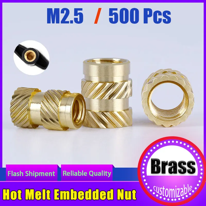 

500pcs M2.5 Brass Hot Melt Inset Nuts Heating Molding Copper Thread Inserts Nut Sltype Double Twill Knurled Injection Brass Nut