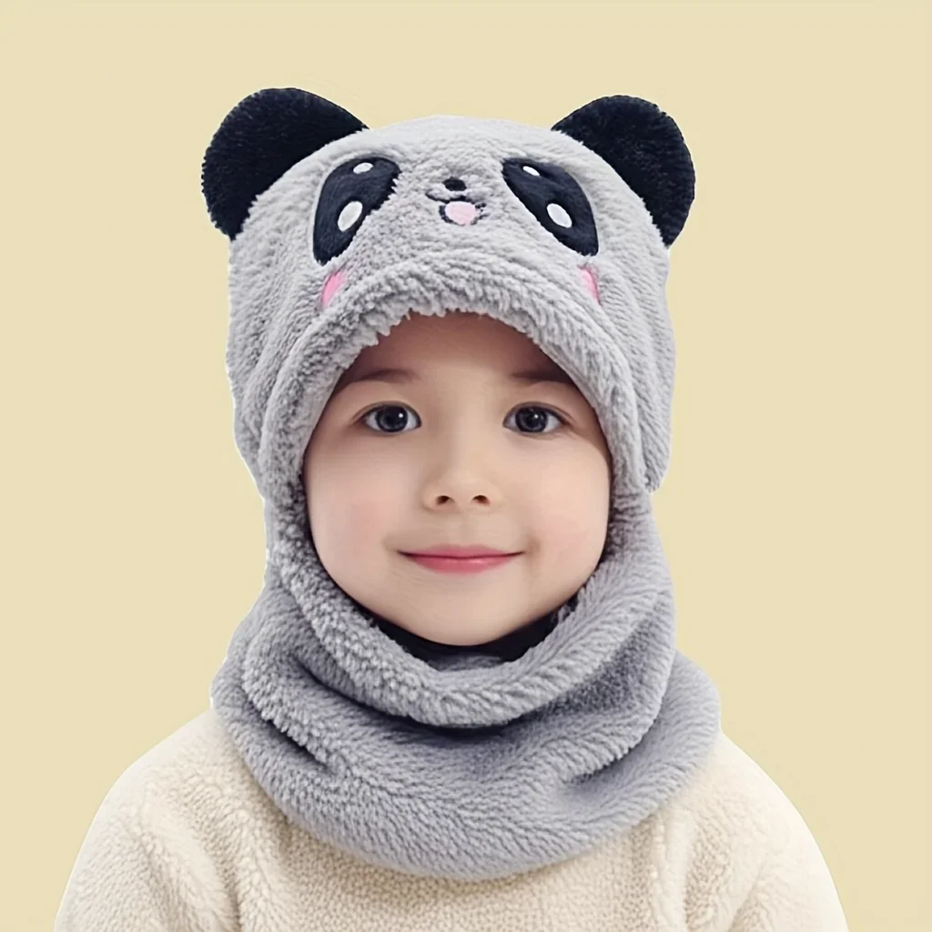 

Cartoon Hat for Girls Boys Scarf Thicken Cap Winter Hat for Kids Newborn Baby Stuff Children Hat Plus Fleece Kids Caps