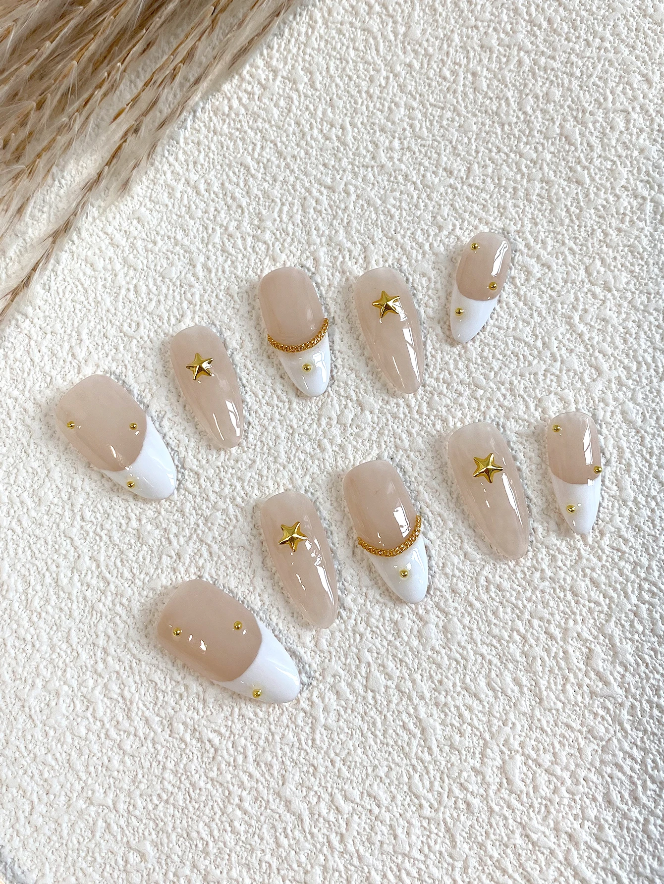 10-Piece Set of Nude White Fre - Press On Nail Set review and price