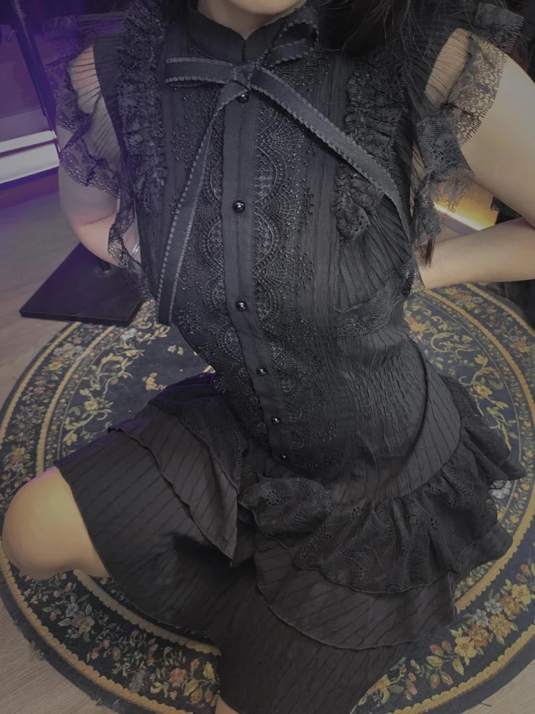 Black Gothic Vintage Slim Lace Summer Dress Women Y2k Design Sense Skinny Dresses New Fashion Female Hottie Retro Outfits 2025 - Image 4