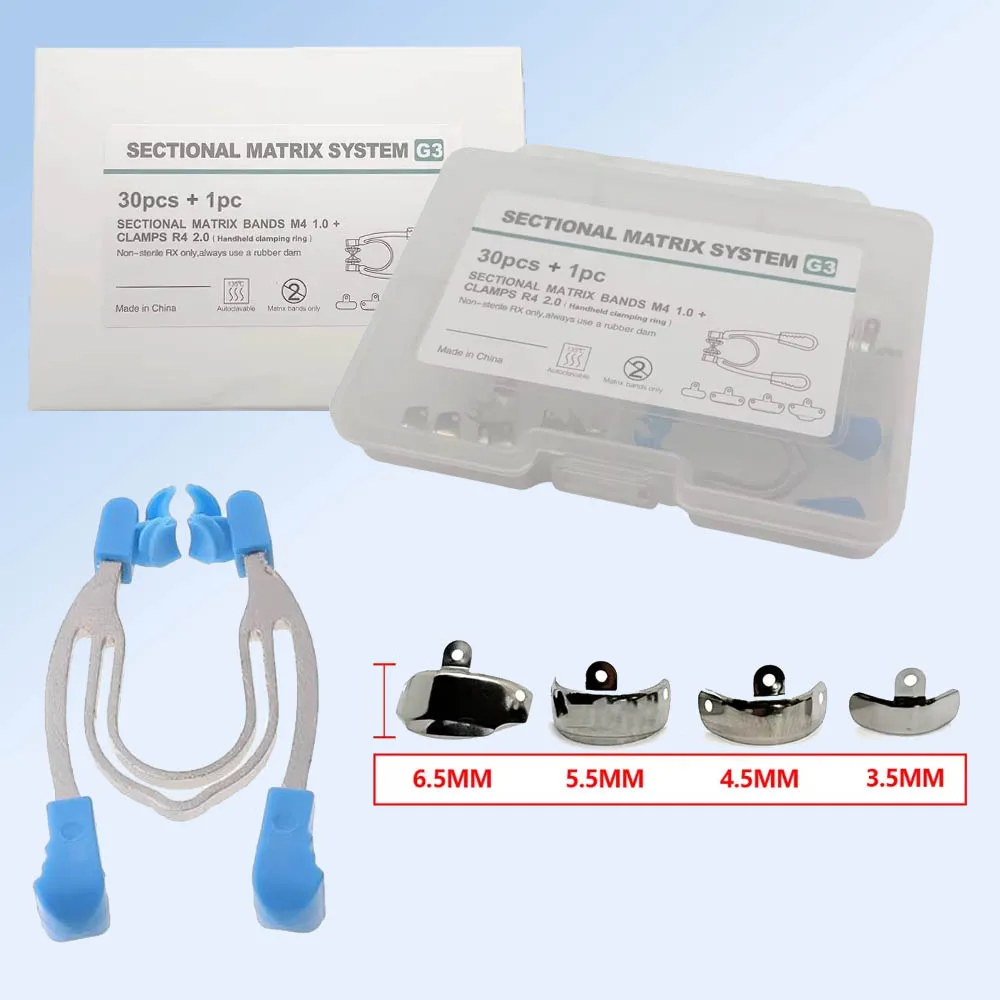 

Контурные металлические матричные ленты с зажимами для секционных реставраций, композитных пломб из смолы, автоклавируемые