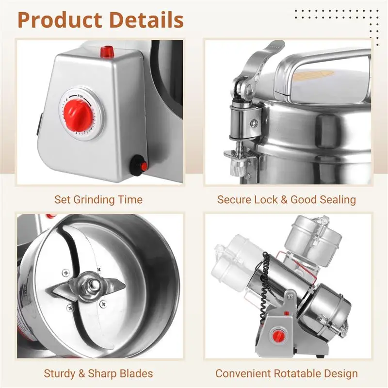 Electric Grain Grinder 800g 3200W 800A Power Grain Mill Grinder Kitchen Countertop Grinding Machine For Dry Grains Coffee Beans