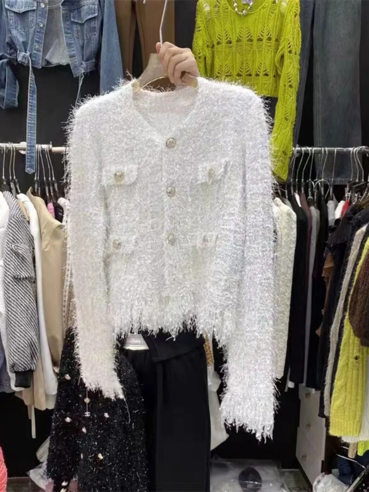 Faionable V-Ne Tassel Bright Tead ort Open Cardigan Sweater Women's Single Button Autumn Winter New Arrival Korean St...