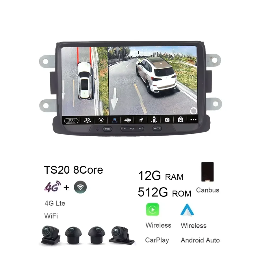 Adequado para dacia logan dokker espanador lodgy renault captur symbo carro multimídia player carplay android 15 12g + 512g gps 4g wifi
