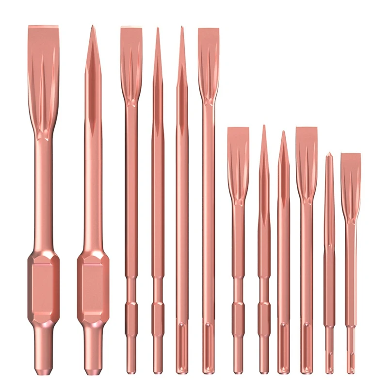 12PCS Rose Gold Reinforced Electric Hammer Chisel Set Point Groove Gouge Drill Bit  For Concrete Masonry Slotting Tool