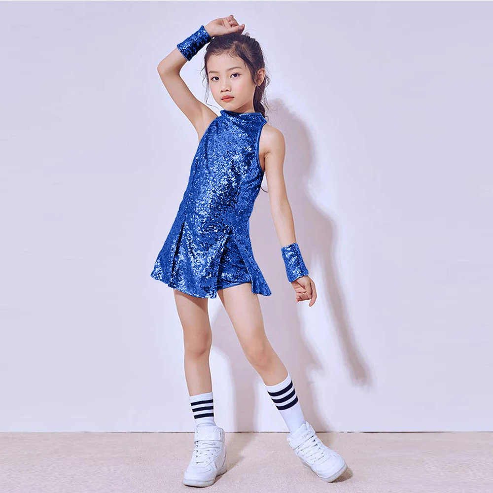 LOlanta 5-12 Years Girls Sequins Cheerleading Dress with Socks Jazz Modern Street Dance Hip-Hop Performances Costumes