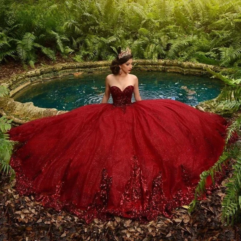 Vestidos Quinceanrea Borgonha com apliques de renda, vestido de baile, vestido de baile, vestido princesa, vinho tinto, querida, 15, 16, 2024