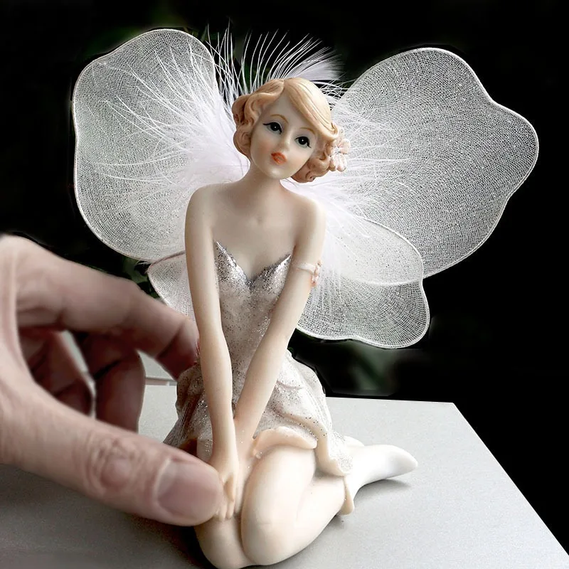 

White Feather Flower Fairy Girl Angel Resin Crafts Porch Tabletop Home Car Decoration Home Accessories Sculpture Modern Art