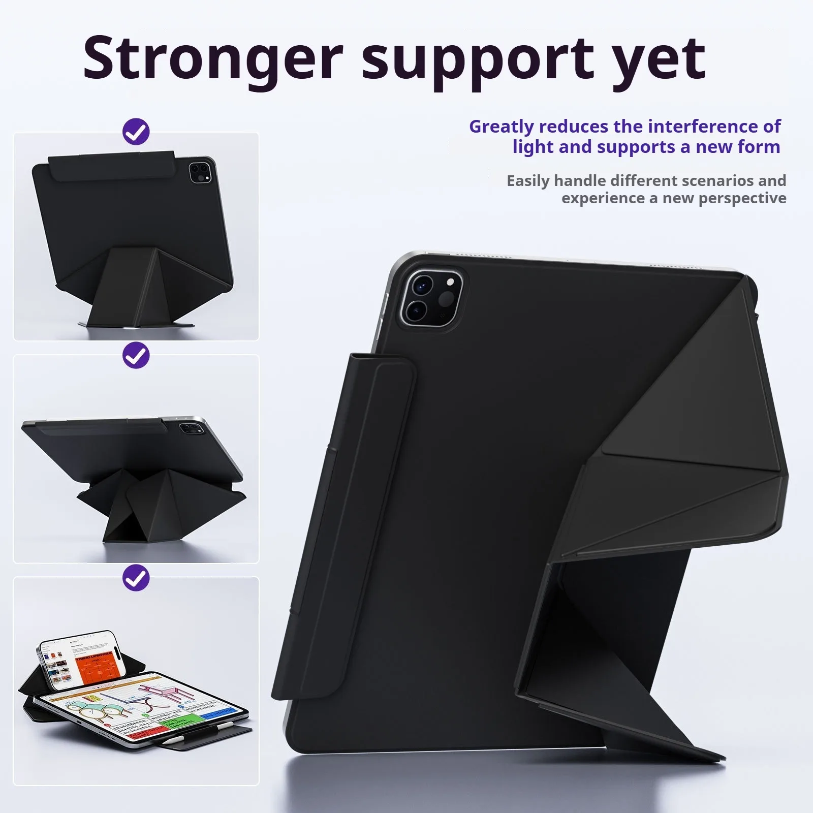 RBP for iPad Air 11/13 Pro 11 12.9 Air 4/5th Increase Height Bracket Case, Magnetic Detachable iPad 10/11th Mini 6/7th Cover