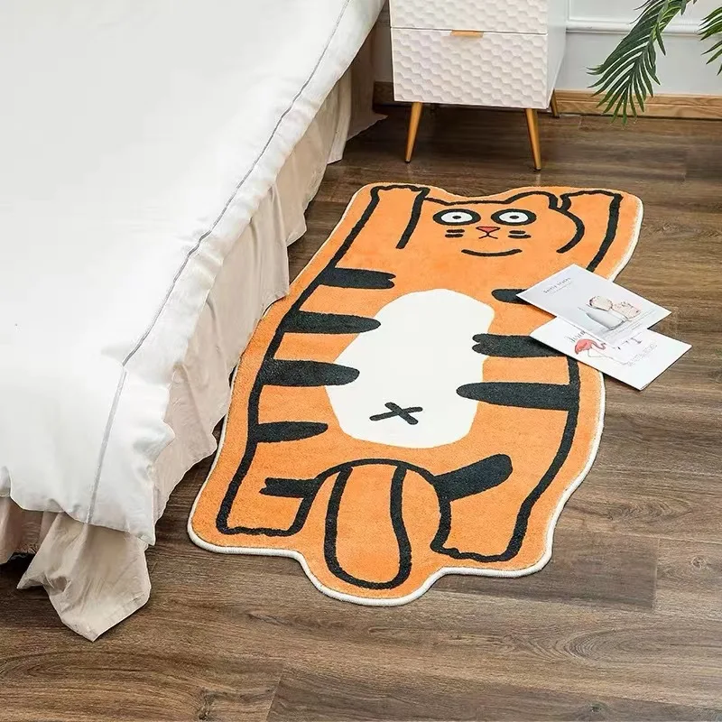 Tiger Shaped Children's Carpet Fashion Animal Area Rug Non Slip Bedside Carpet Soft Washable Foot Mat Cute Bedside Polyester Rug