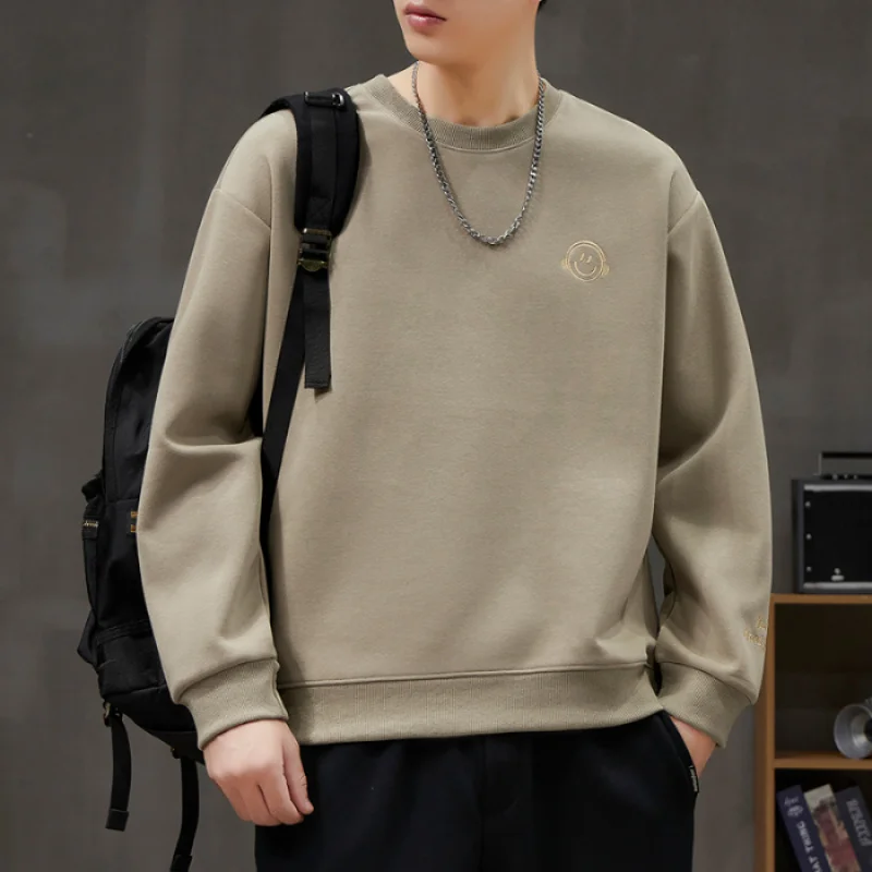 2024 New Men's Trendy Sweater Autumn Simplicity All-Match Elastic Soft Comfort and Casual round Neck Long Sleeve Top