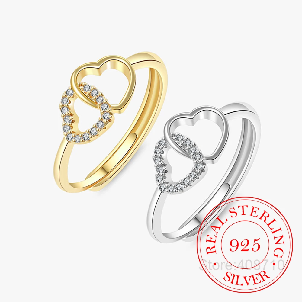 925 Sterling Silver Jewelry Luxury Crystal Love Heart Finger Rings for Women Wedding Party Jewelry For Girls Friend Gift