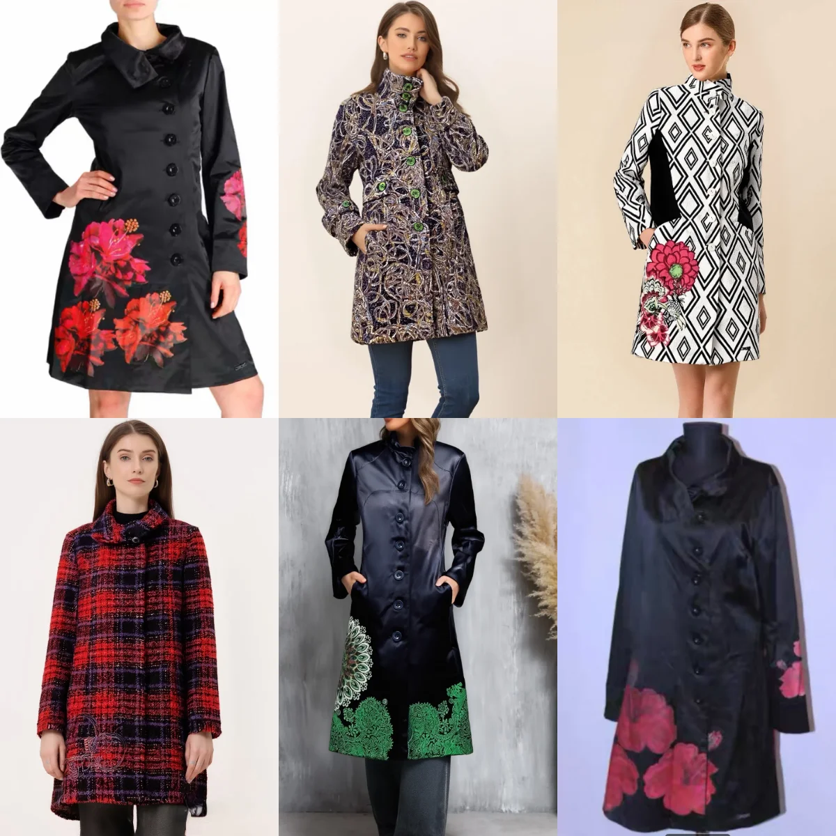 

European and American original Spanish women's coat medium long embroidered print retro ethnic style windbreaker