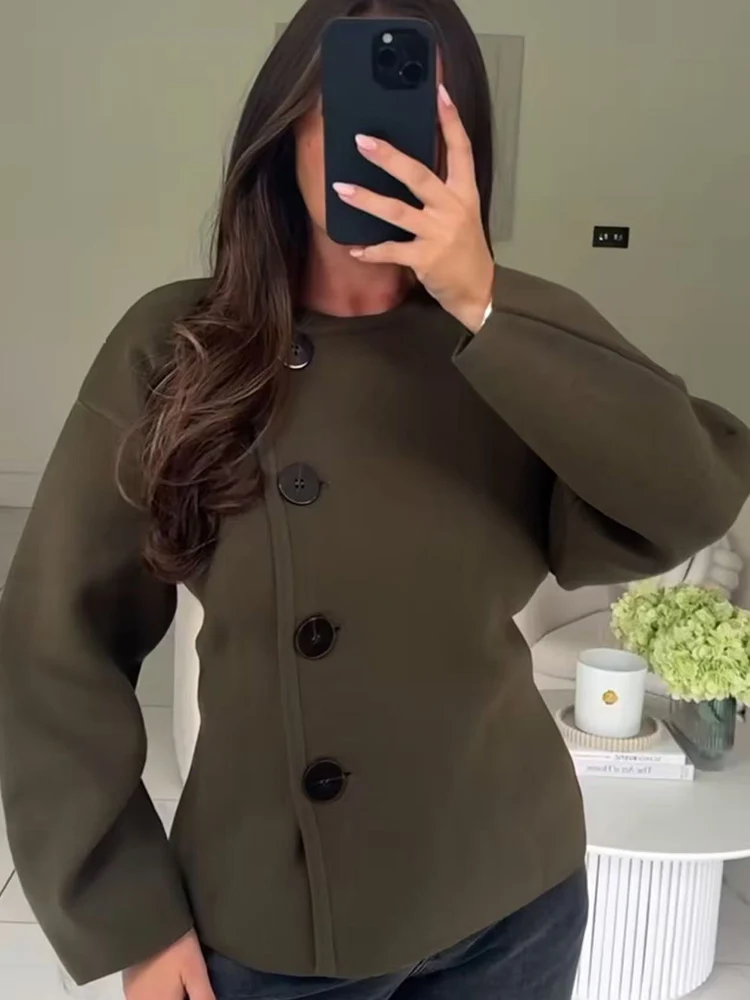 

Elegant Women Round Collar Knitted Coat Solid Full Sleeve Single Breasted Lace Up Coats Female Autumn Fashion Sweater Outwears