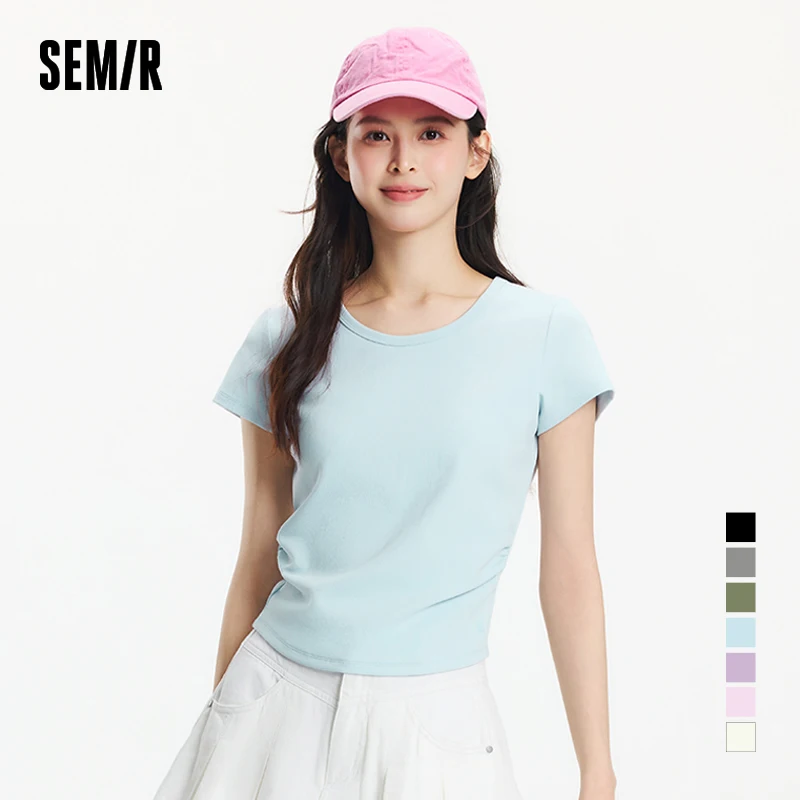 Semir تي شيرتات قصيرة الاكمام المرأة اقتصاص سليم صالح الكتف صالح تصميم 2025 جديد الصيف المطرزة تنوعا لملابس أنيقة #1