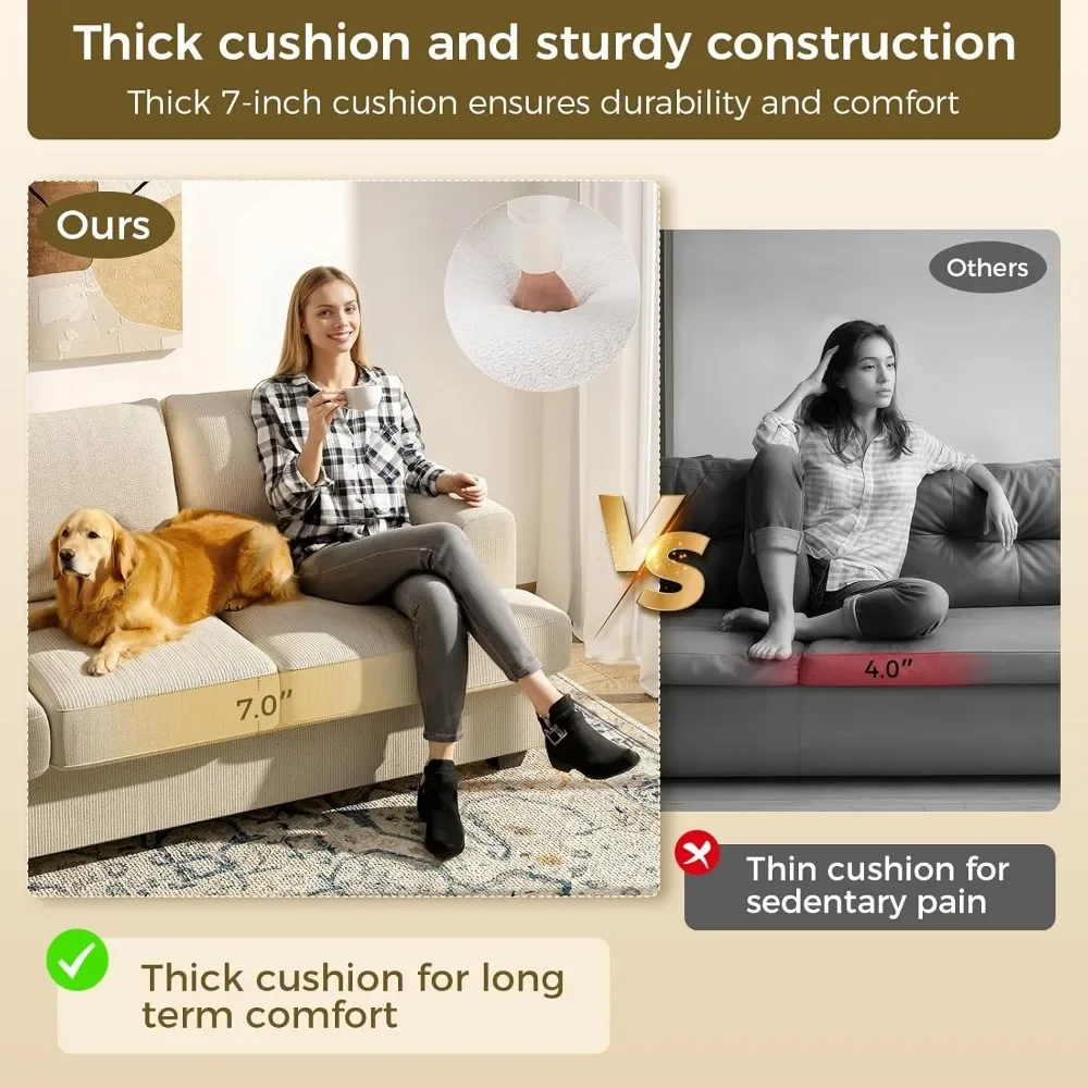 أريكة KKL مقاس 89 بوصة، راحة سحابة قطيفة مع جلوس عميق، أريكة 3 مقاعد لغرفة المعيشة، تنجيد شانيل، إطار خشبي #4