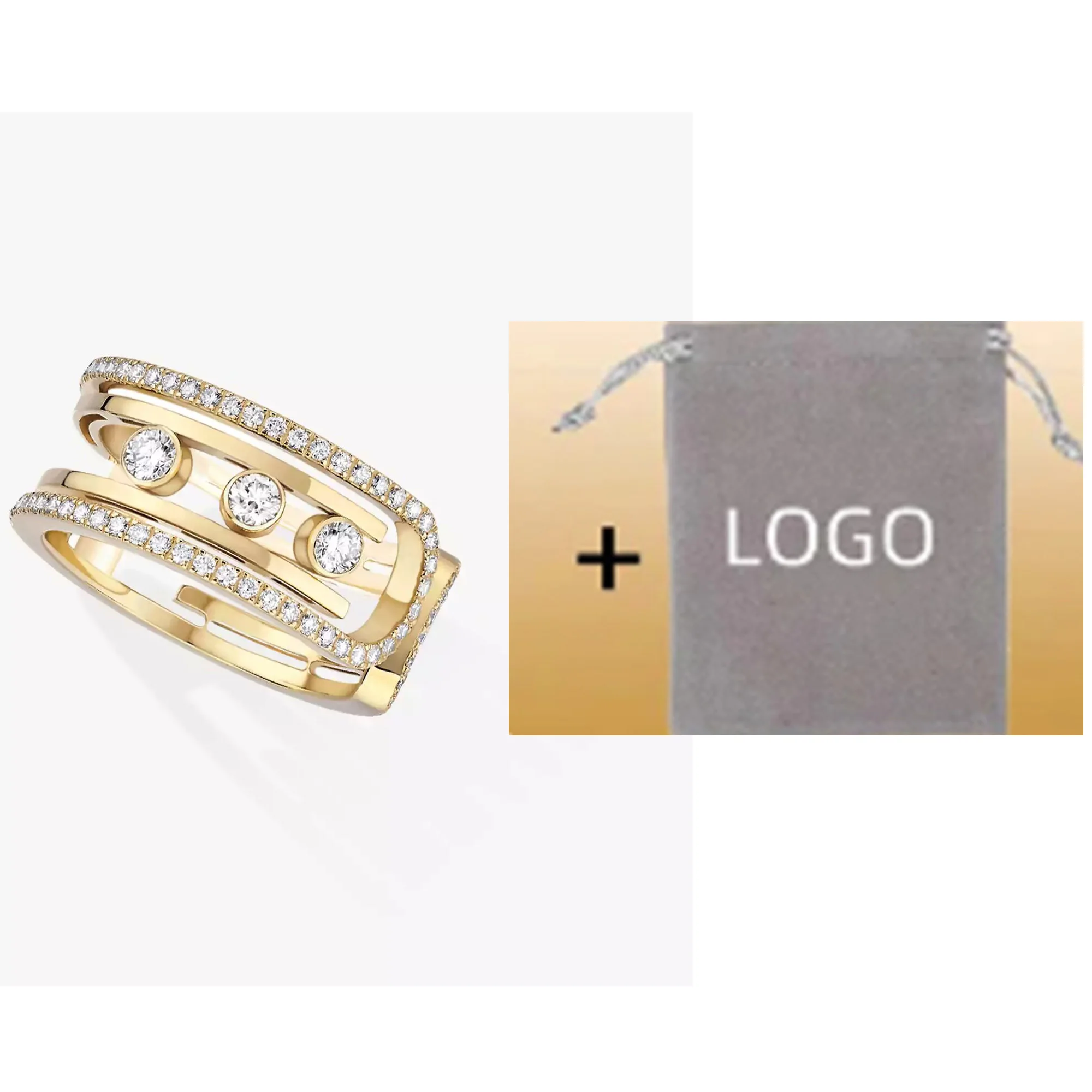 Light Luxury Messik - Style Pure Silver S925 Elegant MOVE Series Personalized Trendy Hollow Diamond Set Ring