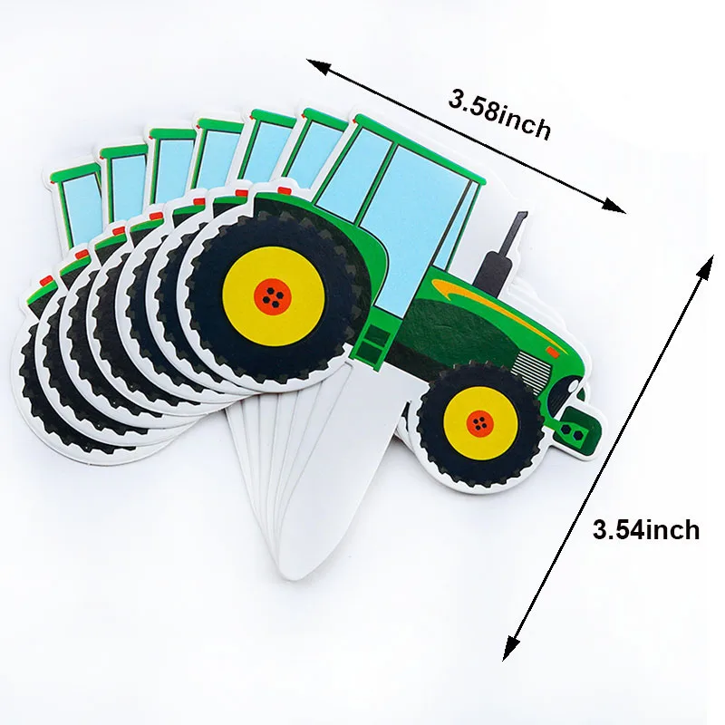 Green Tractor Happy Birthday Cake Topper and Cupcake Toppers for  Baby Shower Farm Vehicle Green Tractor Birthday Party Supplies