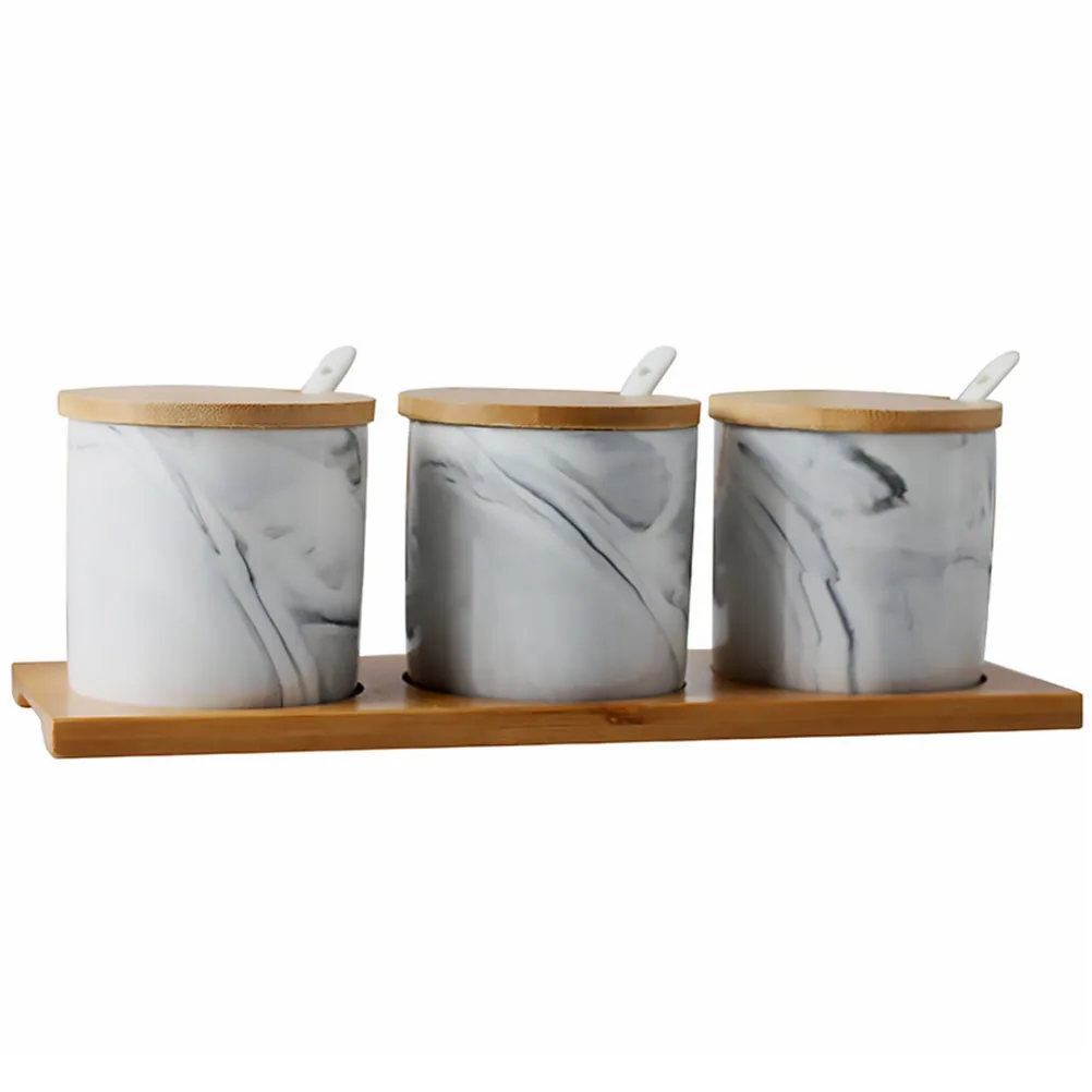 

1 set Marble Spice Ceramic Seasoning Container Large Capacity Kitchen Porcelain Condiment Container Storage Pot Condiment Holder