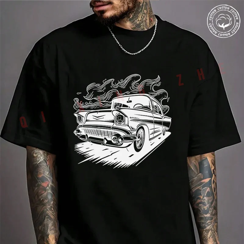 

2026 Men T Shirt Casual Classic Car On The Road Graphic Motorcycle T-shirt Graphic Cotton Motorbike Biker Cafe Racer Chopper Tee