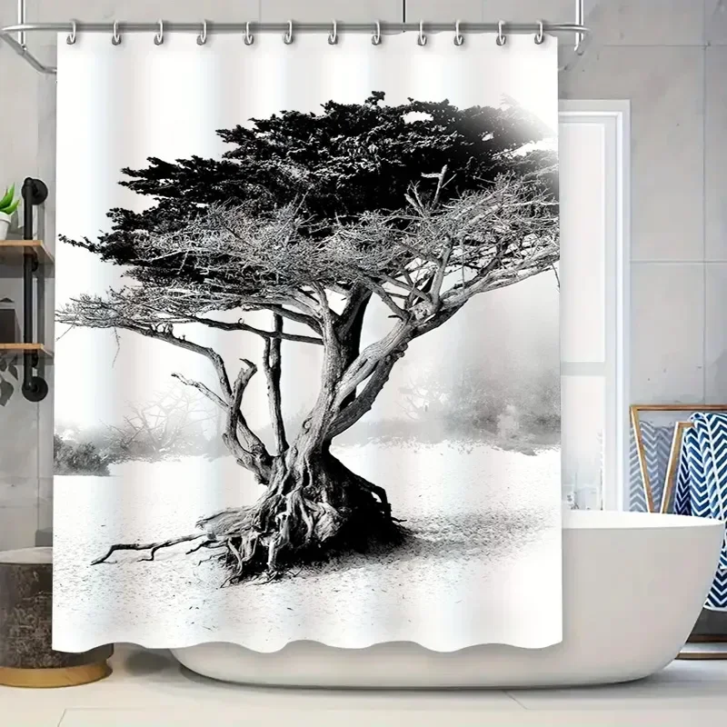 

Black And White Tree Shower Curtain Home Decor Bathroom Accessories Waterproof Print Shower Curtains Black White Tree Design