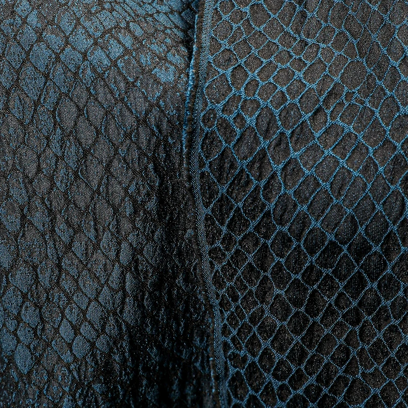 Peacock Blue-green Mottled Square Grid Fried Jacquard Fabric Vintage Mottled Lines Creative Clothing Designer Fabric