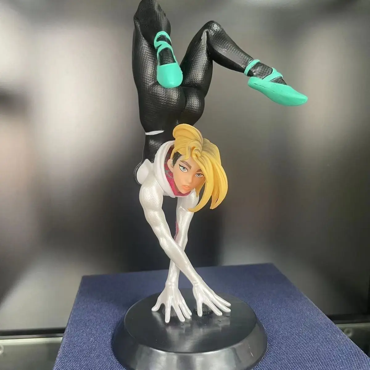 18cm Spider-Gwen Action Figure Into The Spider-Verse Pvc Model Anime Collectible Doll With Display Base Movie Accurate