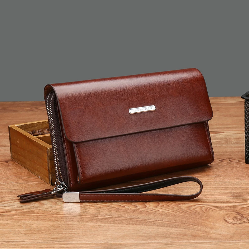 

Solid color double zipper design long wallet for men handbag card bag wallet designer luxury bag sacoches hommes clutch bags